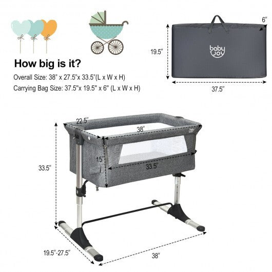 Travel Portable Baby Bed Side Sleeper Bassinet Crib with Carrying Bag-Gray - Color: Gray