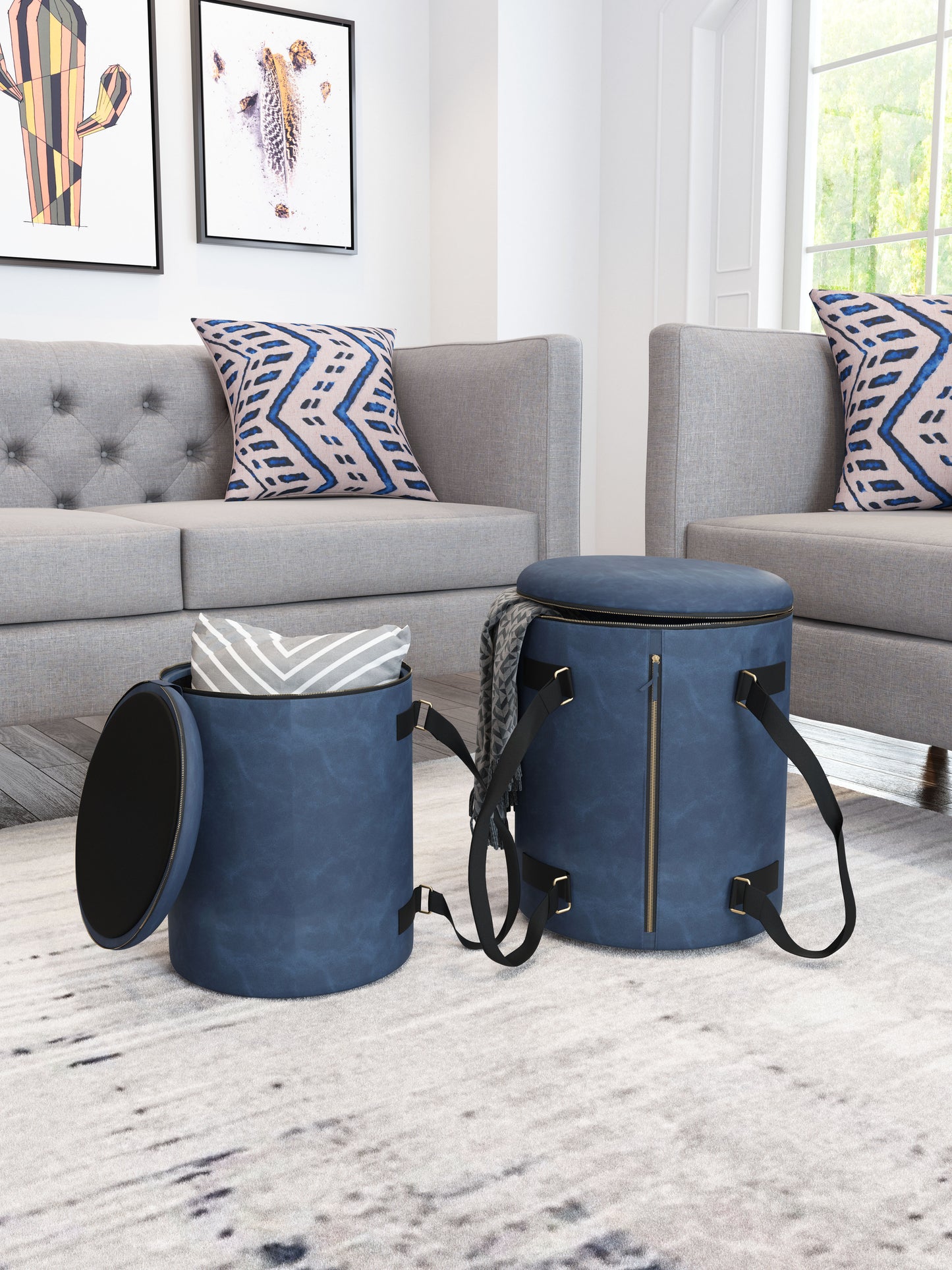 Candice Storage Ottoman Set Blue