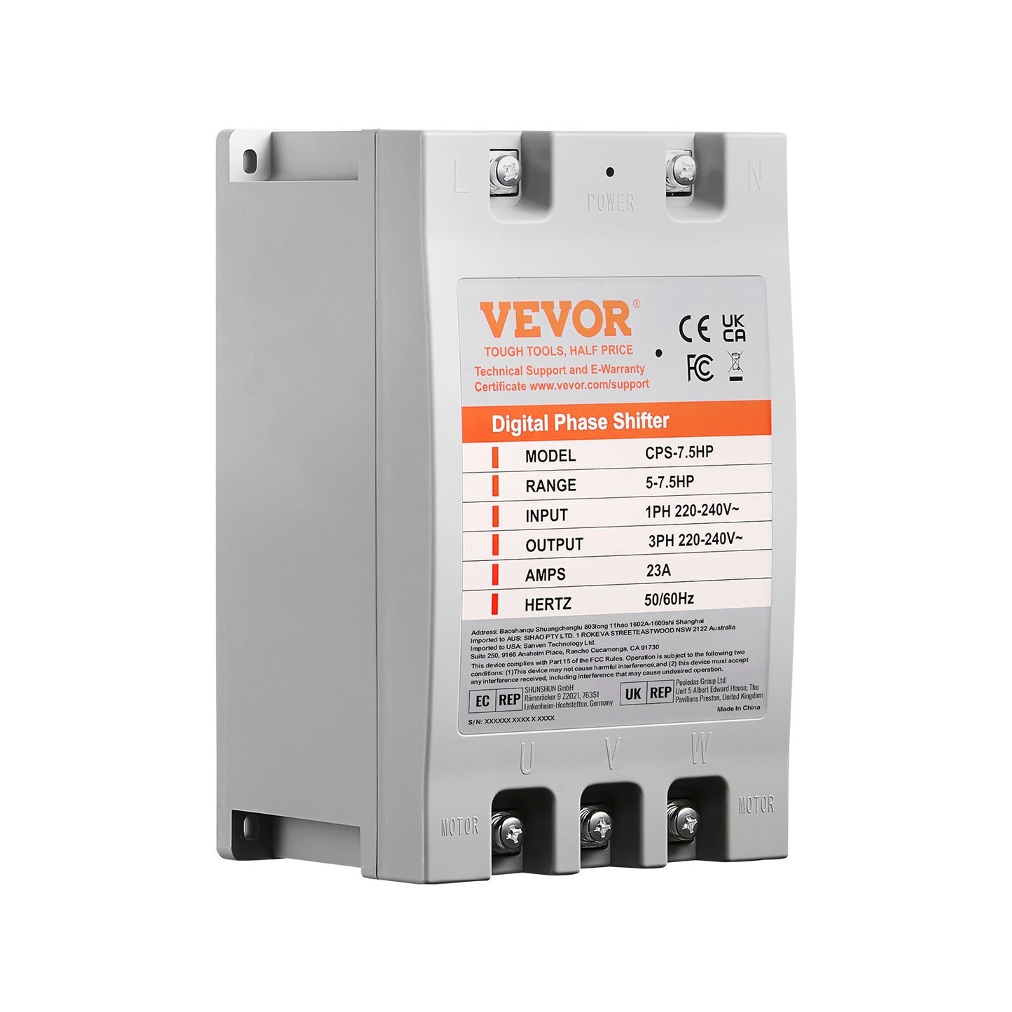 3 Phase Converter- 7.5HP 23A 220V Single Phase to 3 Phase Converter, Digital Phase Shifter for Residential & Light Commercial Use, 220V Input/Output (One DPS Must Be Used on One Motor Only)