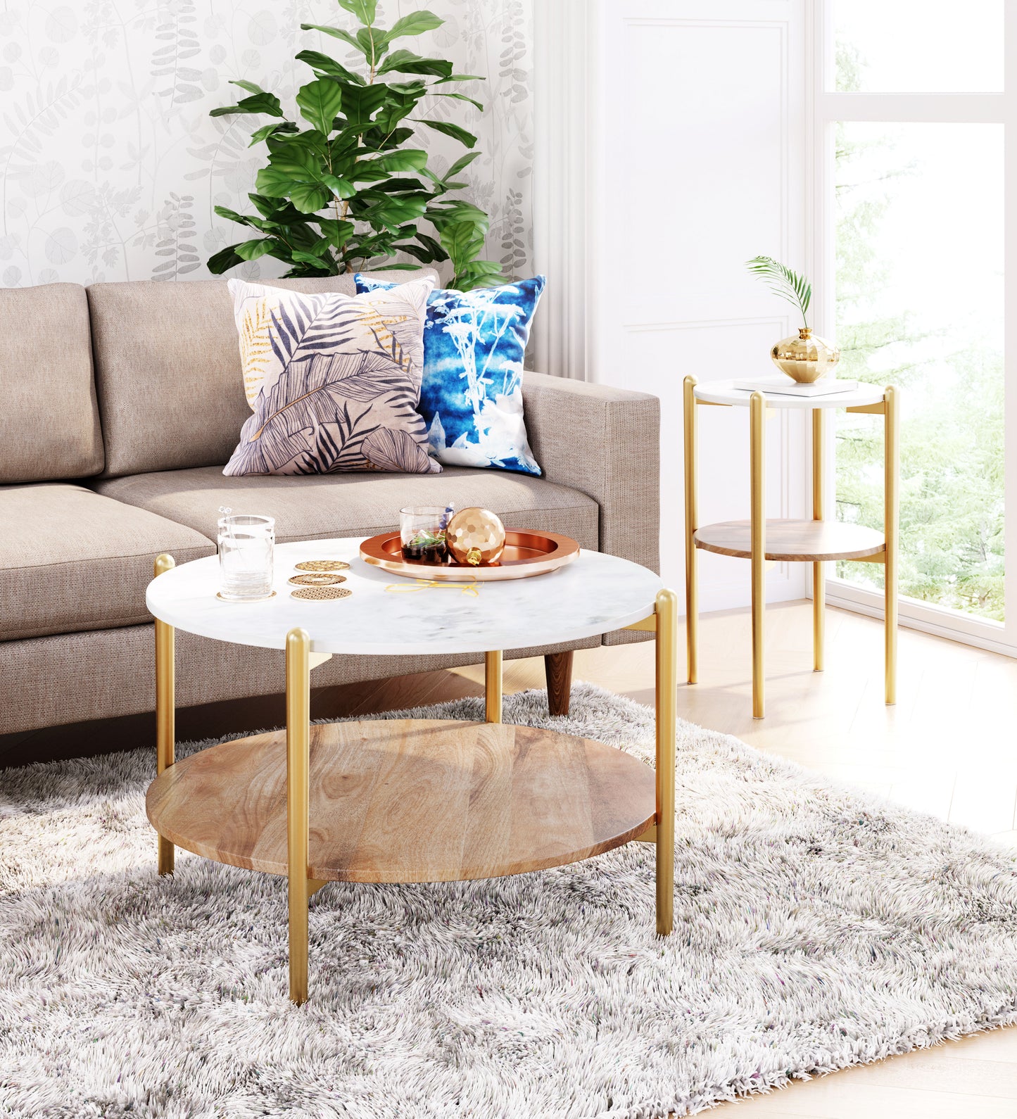 Mina Side Table White & Gold