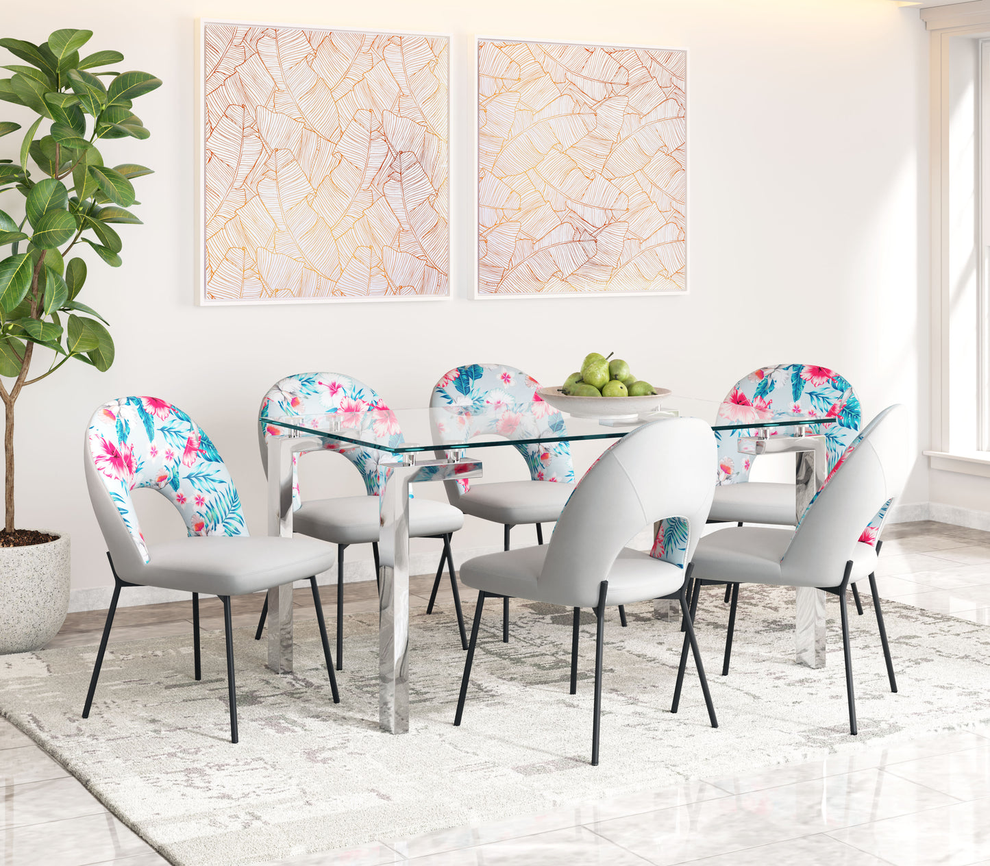 Torrey Dining Chair Multicolor Print & Gray