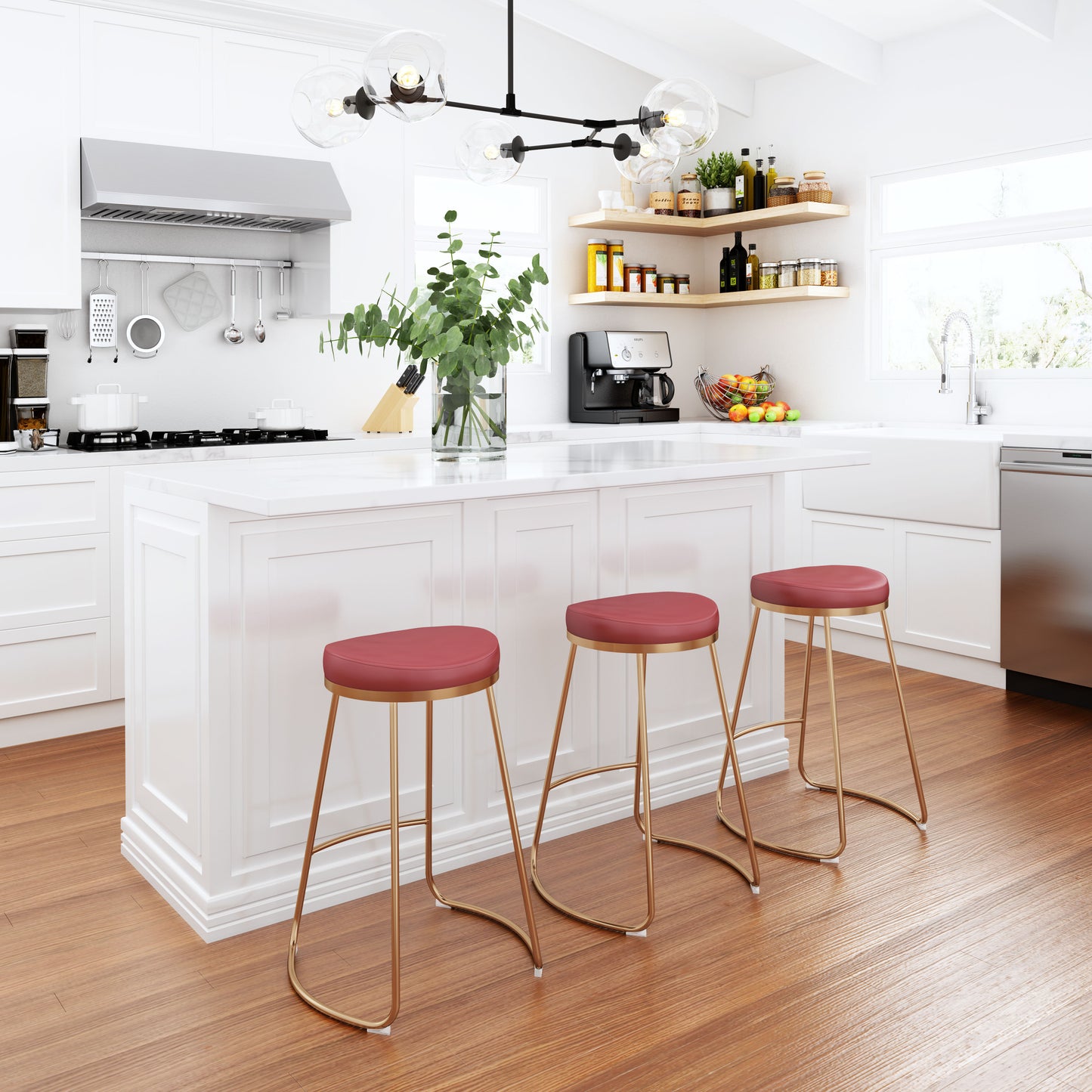 Bree Counter Stool Burgundy & Gold