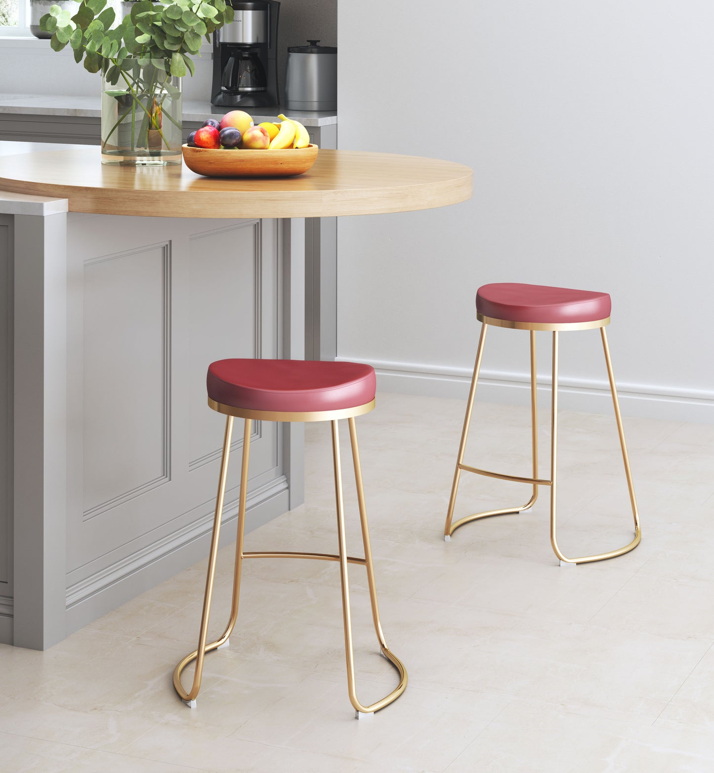 Bree Counter Stool Burgundy & Gold