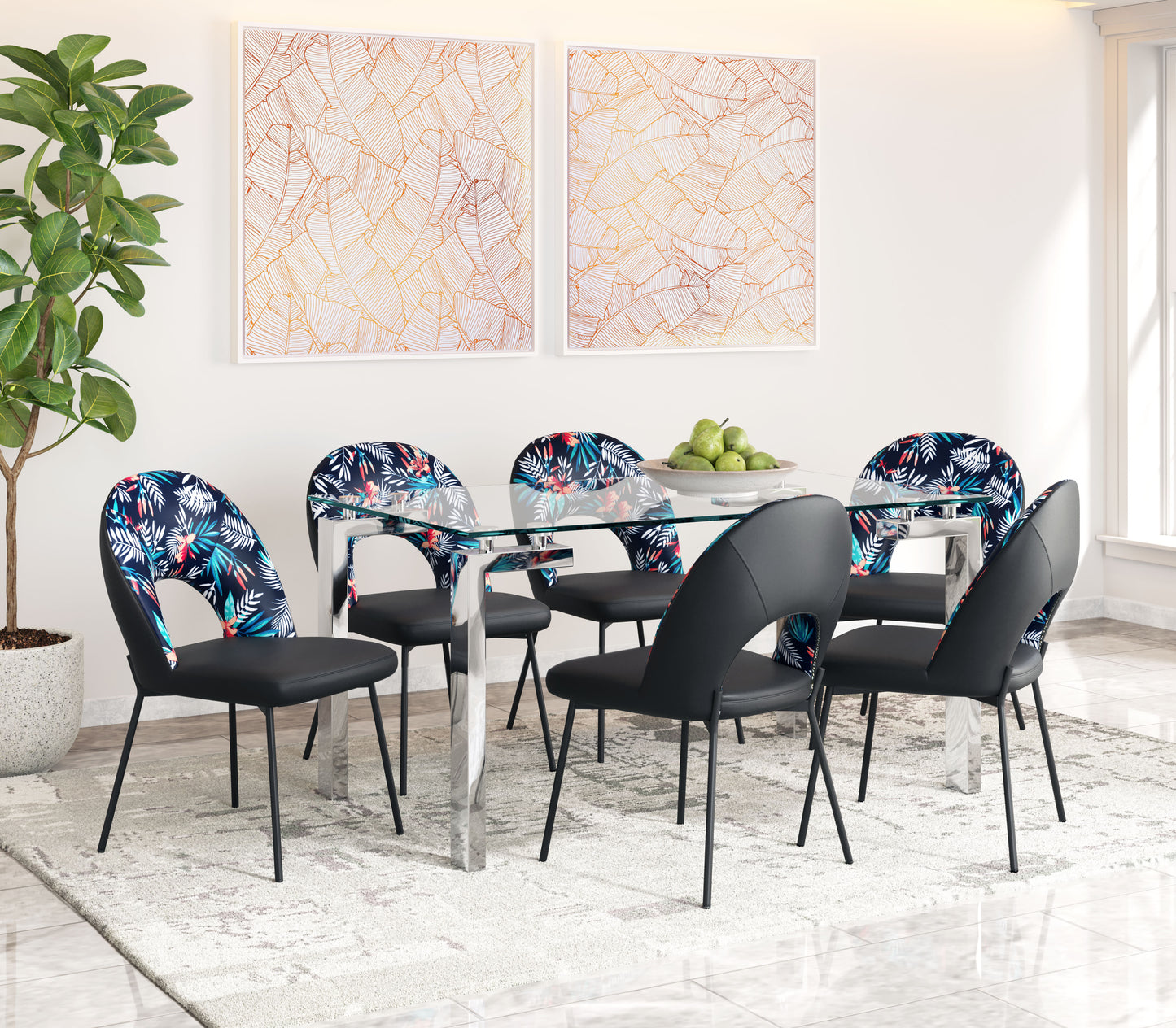 Merion Dining Chair Multicolor Print & Black