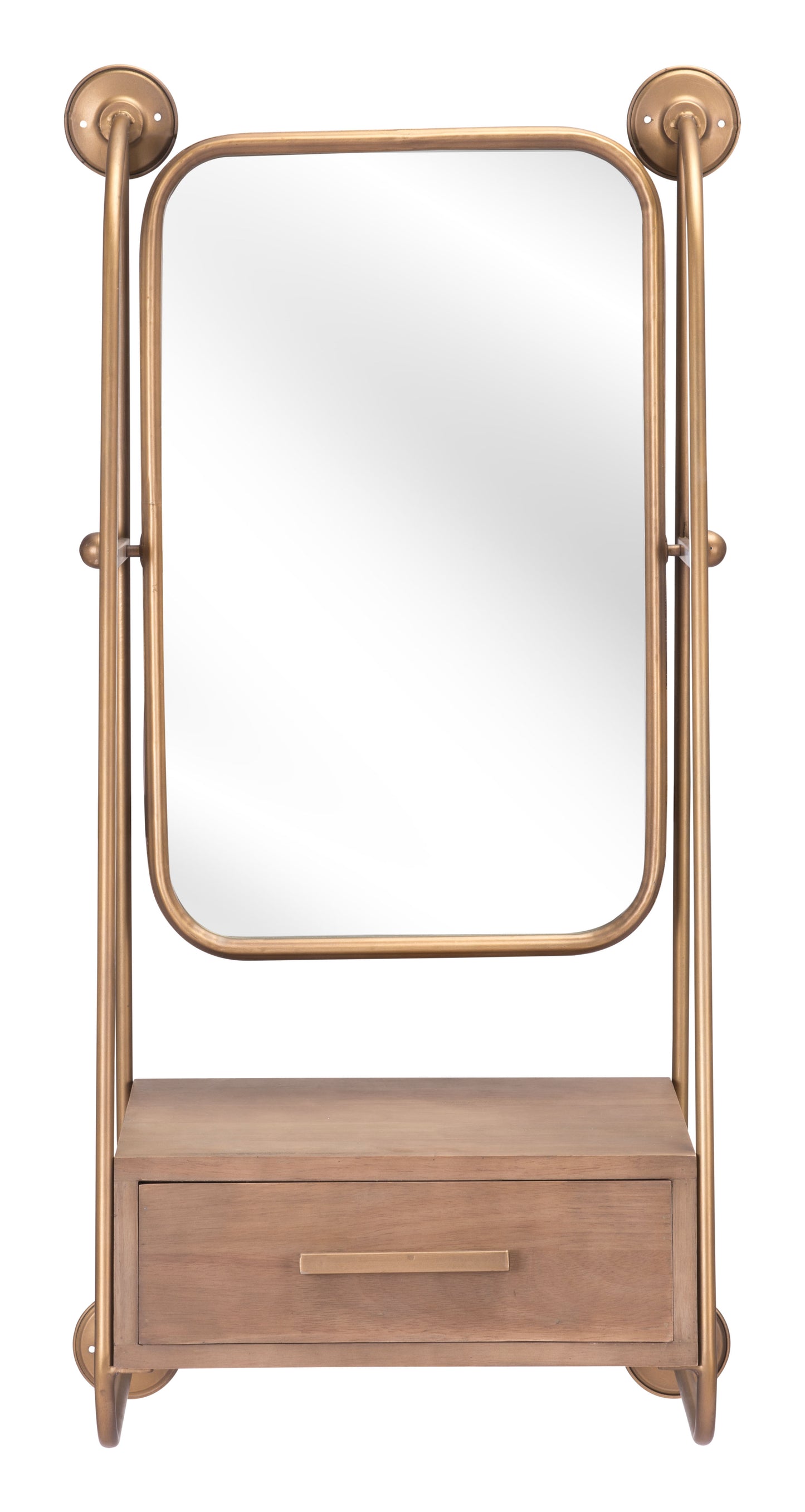 Peralta Mirror Shelf Brass & Brown