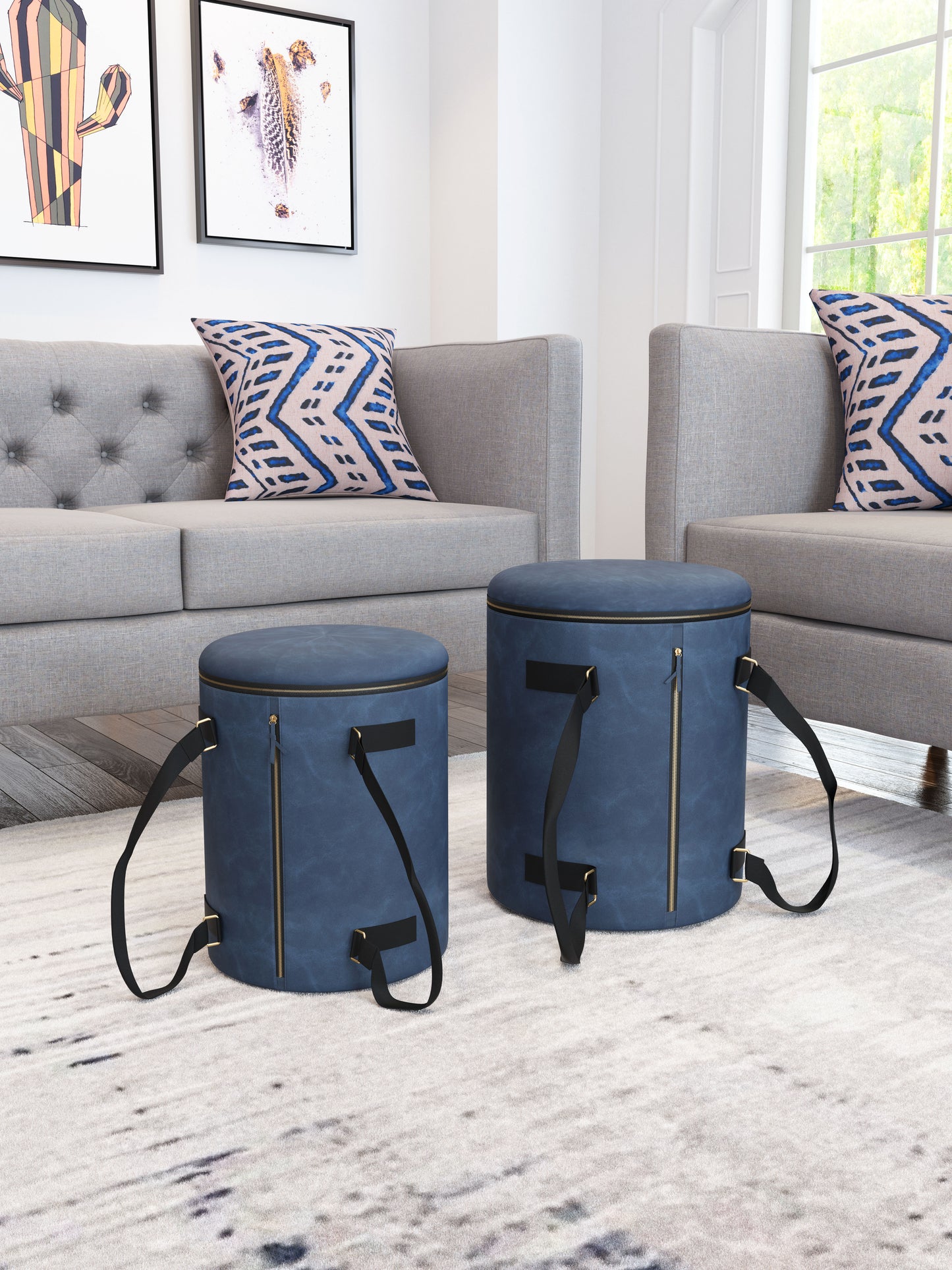 Candice Storage Ottoman Set Blue