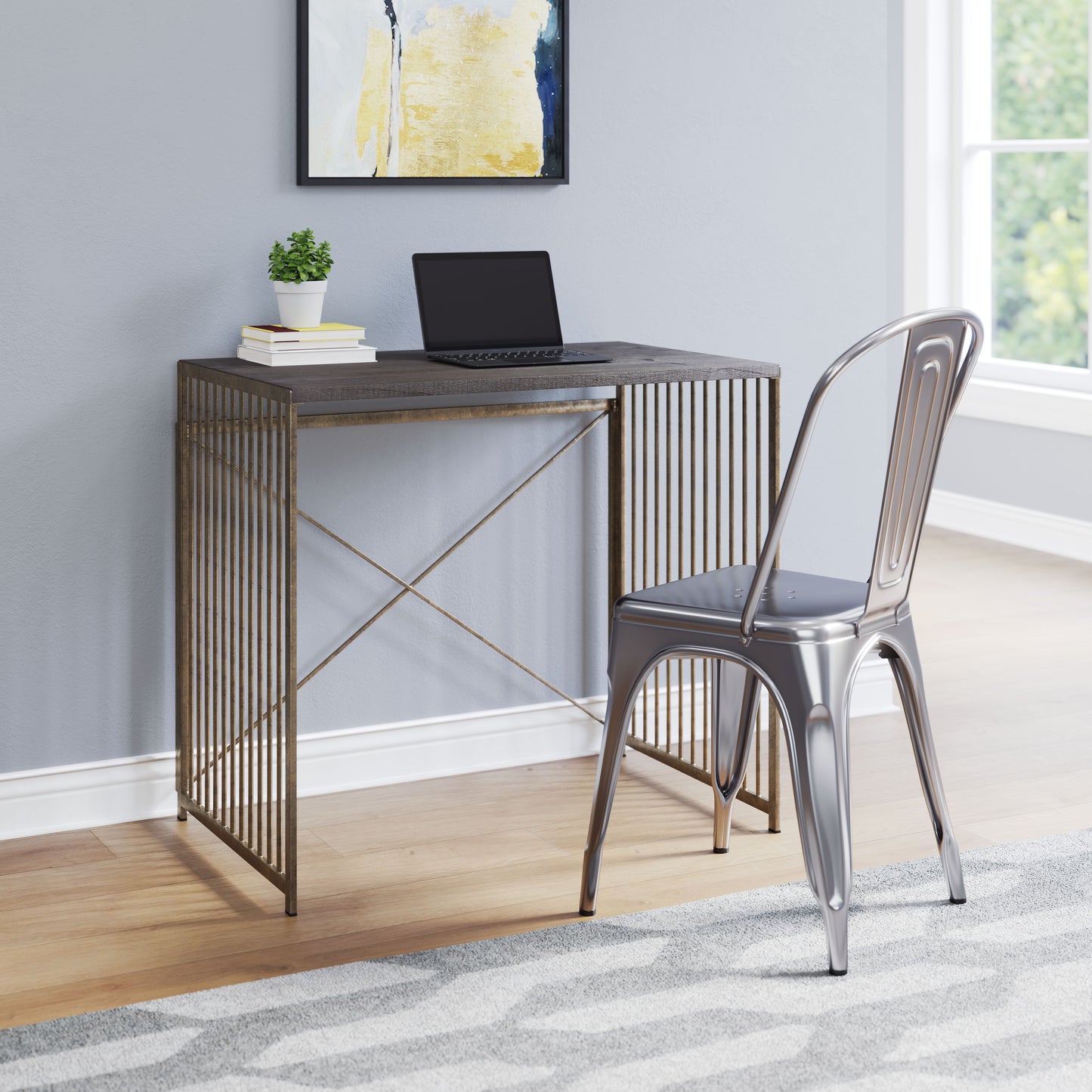 Zemo Desk Gray & Antique Bronze