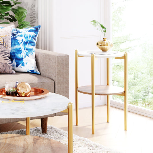 Mina Side Table White & Gold