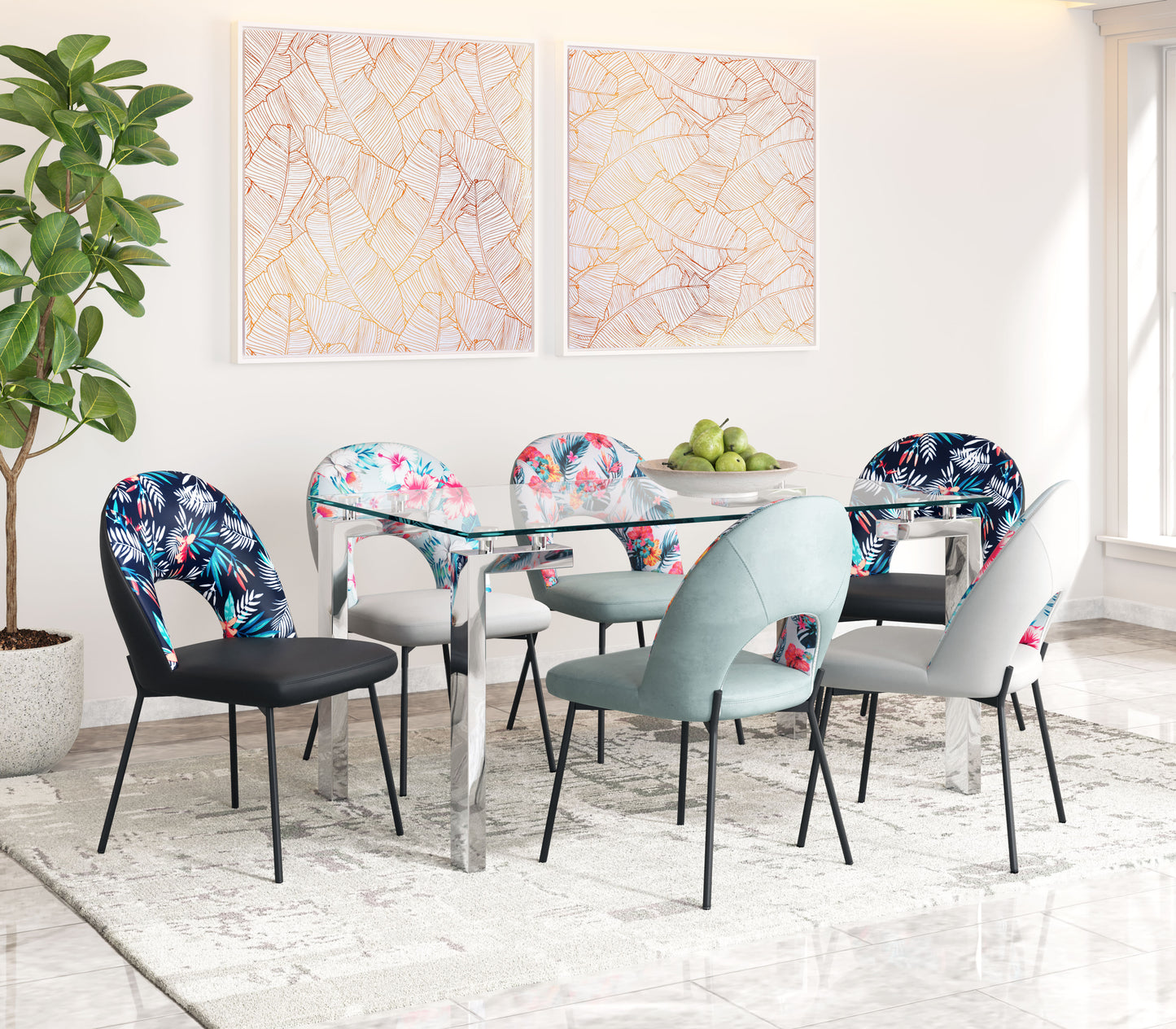 Torrey Dining Chair Multicolor Print & Gray